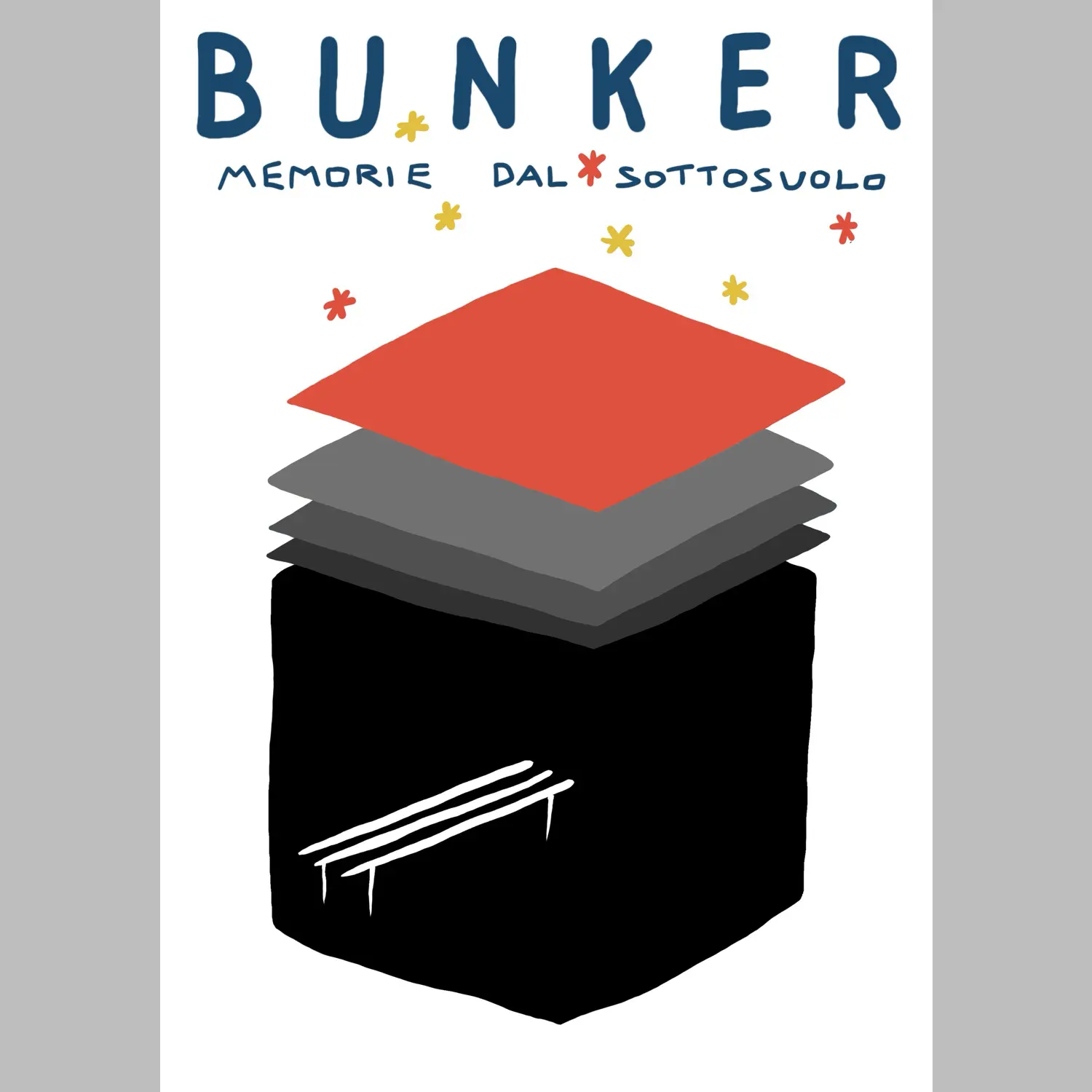 Locandina «Bunker — Memorie dal sottosuolo» per Officina Teatrale Actuar, illustrazione di Eddie — S.R.G.