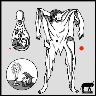 Spellato vanitas teschio skull ampolla alchimia appeso Spellato vanitas teschio skull ampolla alchimia appeso