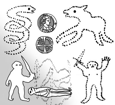 puntini guerriero serpente moneta animale primitivo puntini guerriero serpente moneta animale primitivo