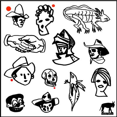 testa cowboy pagliaccio clown donna armato medievale teschio mani lucertola testa cowboy pagliaccio clown donna armato medievale teschio mani lucertola
